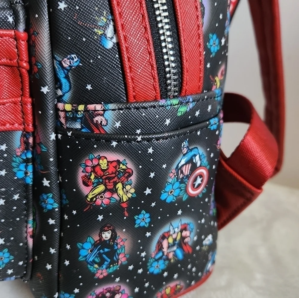 Loungefly Marvel Avengers Tattoo Floral Black Red Mini Backpack NWT